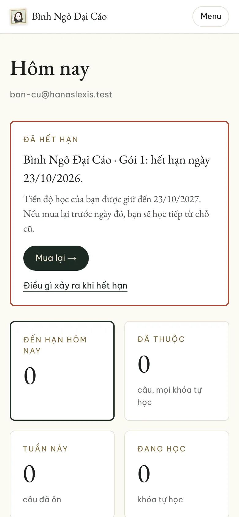 Trang Hôm nay của một tài khoản đã hết hạn.